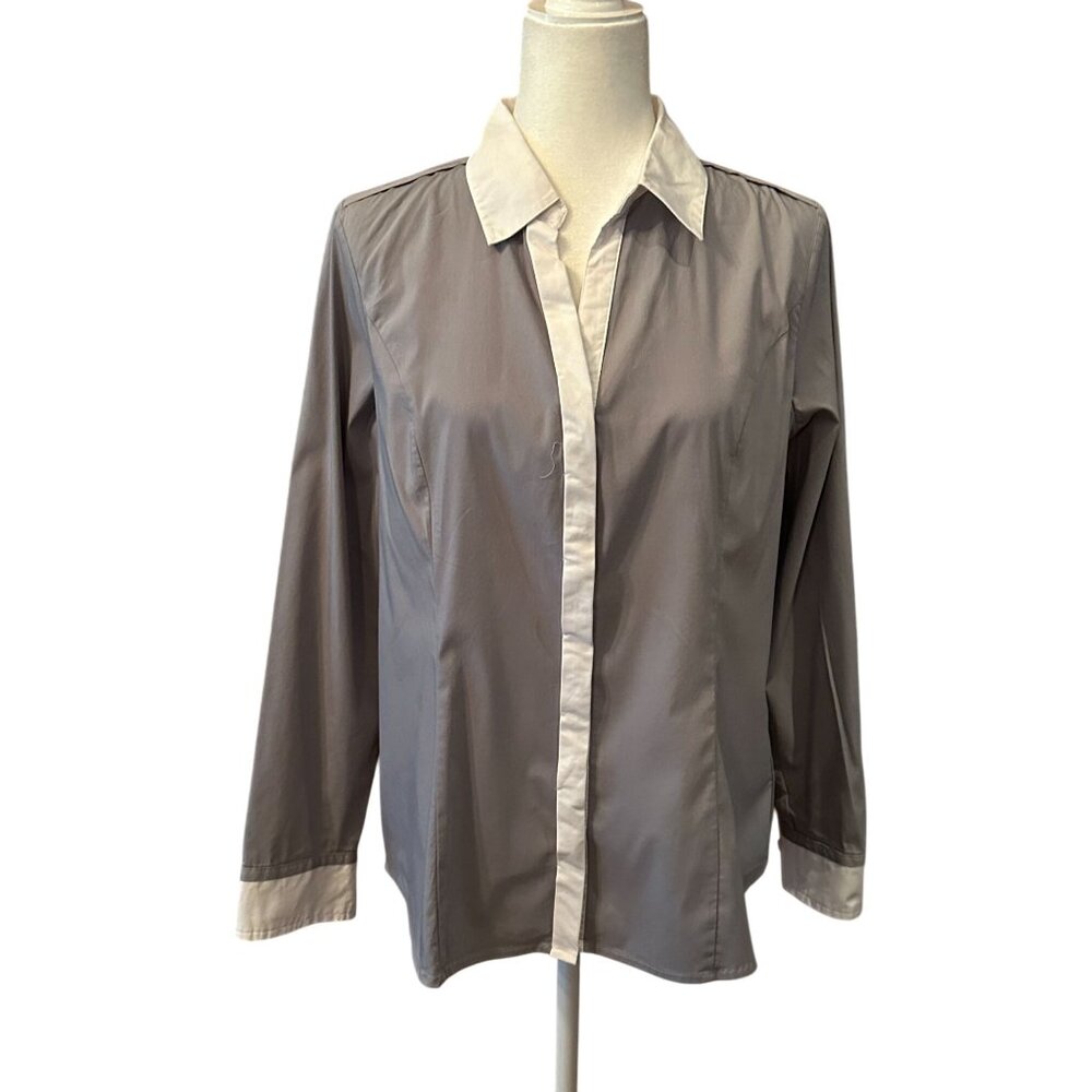 Express Womens Gray & White Essential Shirt Size L